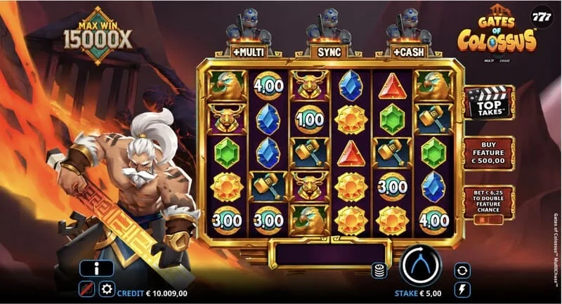 Gates of Colossus MultiChase - หน้าจอหลักพร้อมวงล้อขนาด 6x5